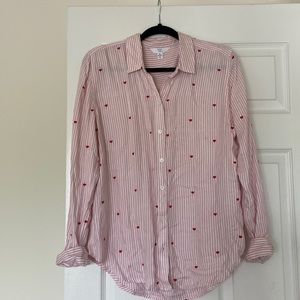 Time and Tru pink & white button up with red heats